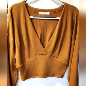 FREE PEOPLE WAFFLE KNIT CROSSOVER V NECK TOP SZ M